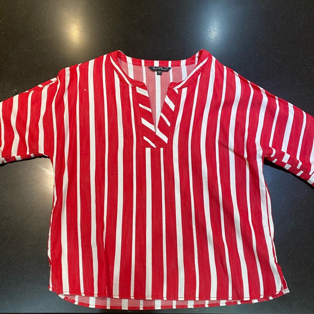 Red and white stripe linen top